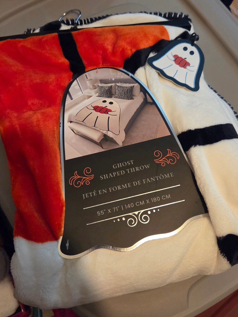 Ghost Shaped Halloween Throw Blanket - White/Orange Ghost Design